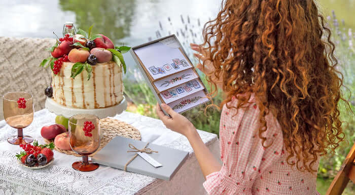 girl looking at writing paper gift box set