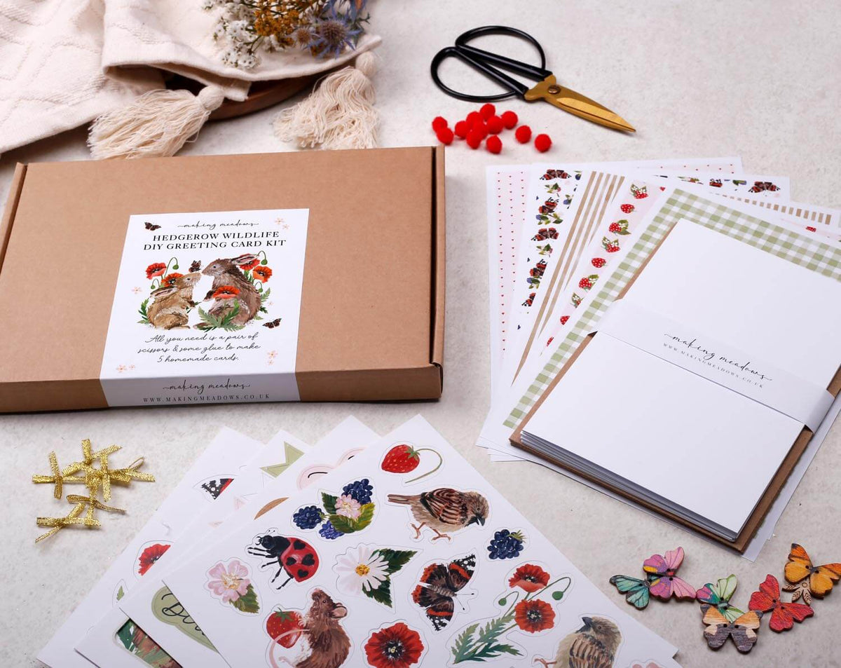 DIY Greeting Card Kits featuring a creative crafting set with stickers, cards, and decorative elements for personalized cards.