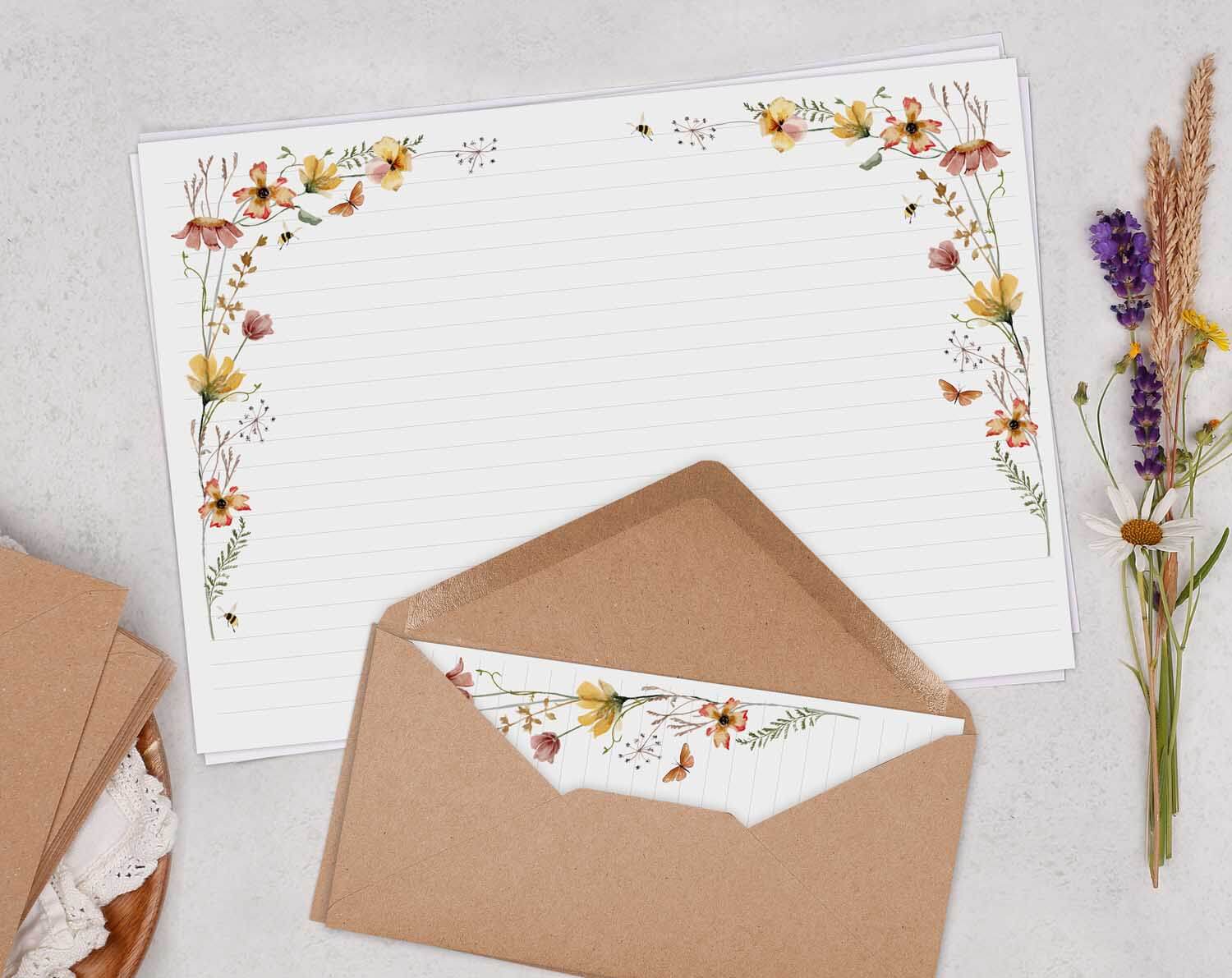A4 Landscape Writing Paper With Autumn Flowers. Stationery designed by Making Meadows