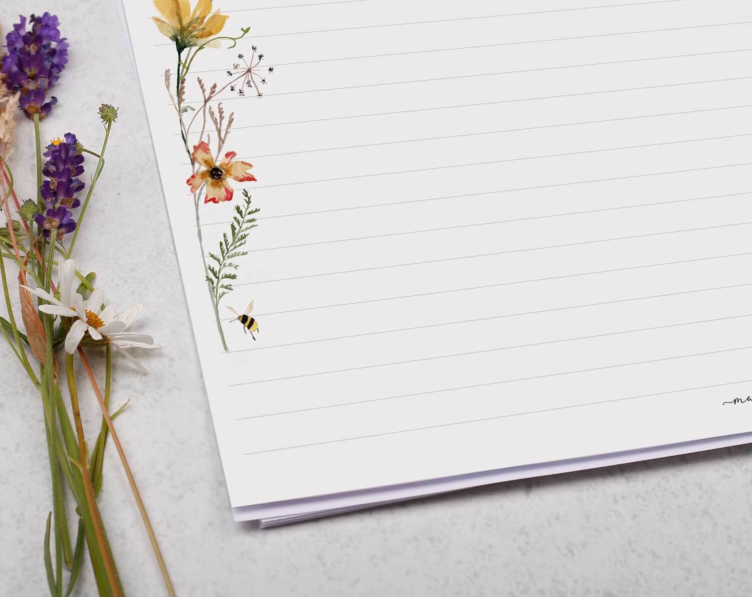 A4 Landscape Writing Paper With Autumn Flowers. Stationery designed by Making Meadows