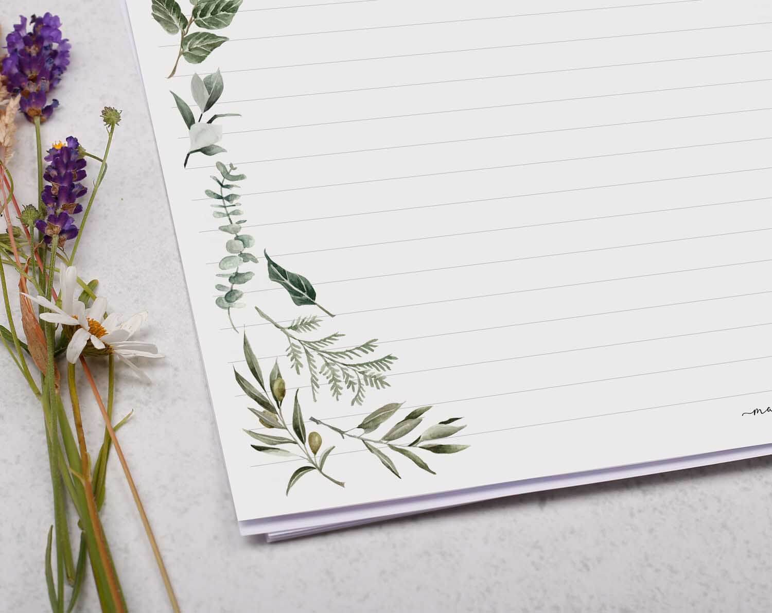 A4 Landscape Writing Paper With Botanics. Stationery designed by Making Meadows