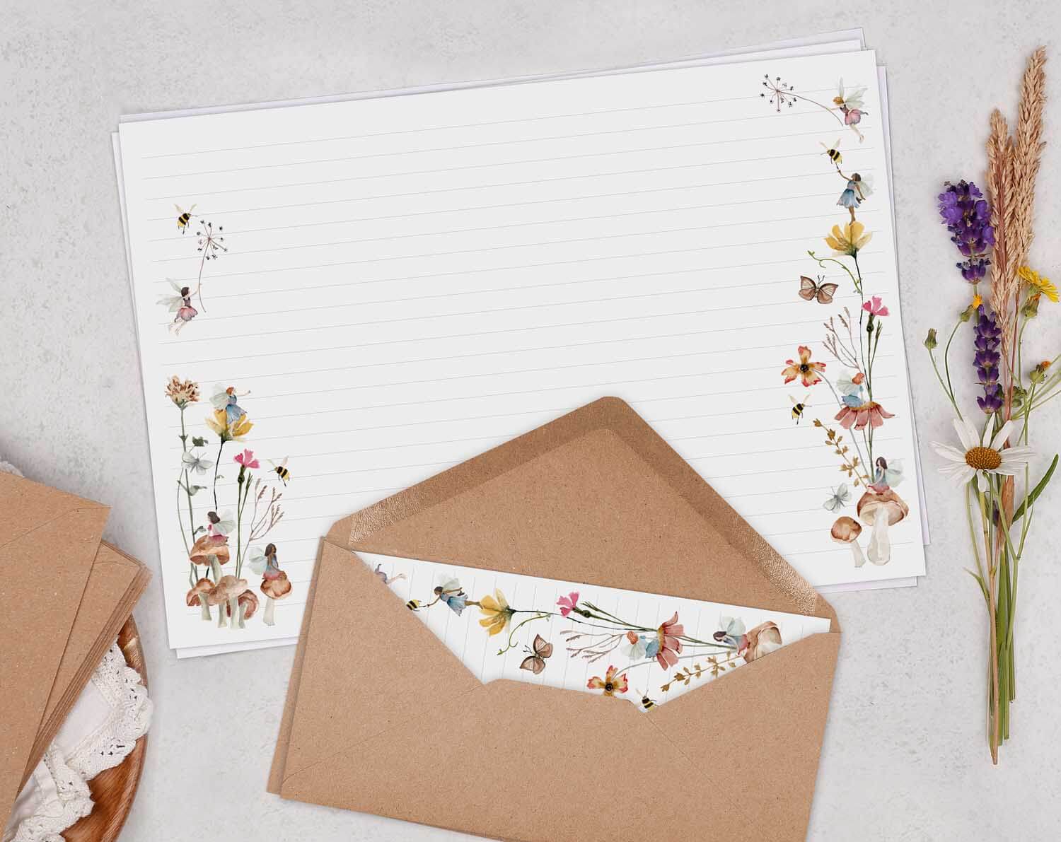A4 Landscape Writing Paper With Fairy & Flowers. Stationery designed by Making Meadows
