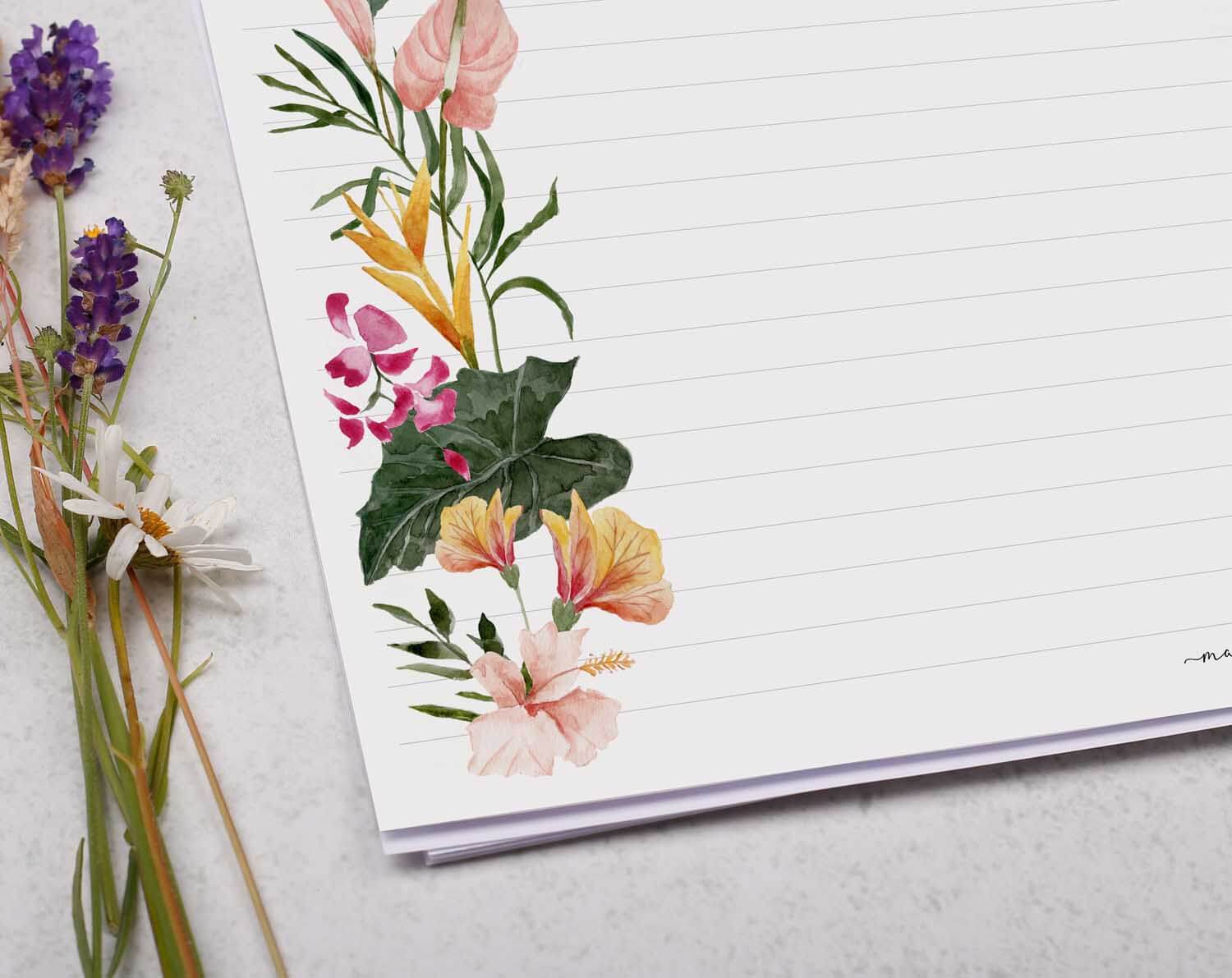 A4 Landscape Writing Paper With Tropical Palms. Stationery designed by Making Meadows