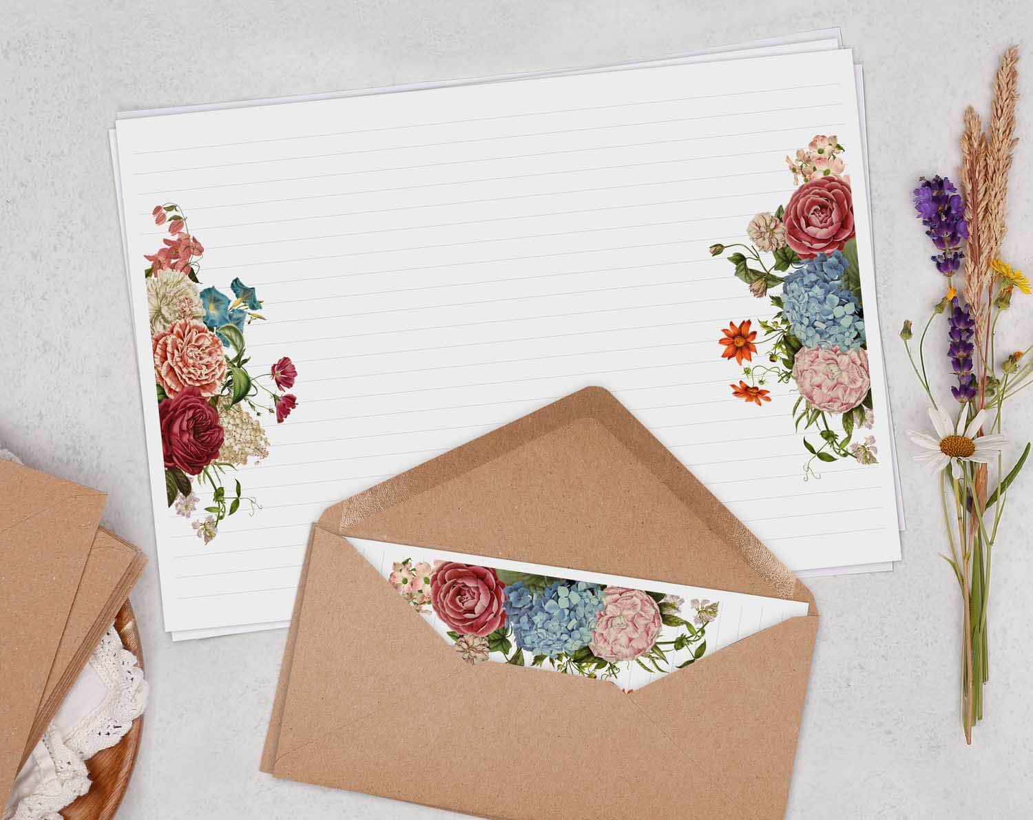 A4 Landscape Writing Paper With Vintage Floral Bouquet. Stationery designed by Making Meadows