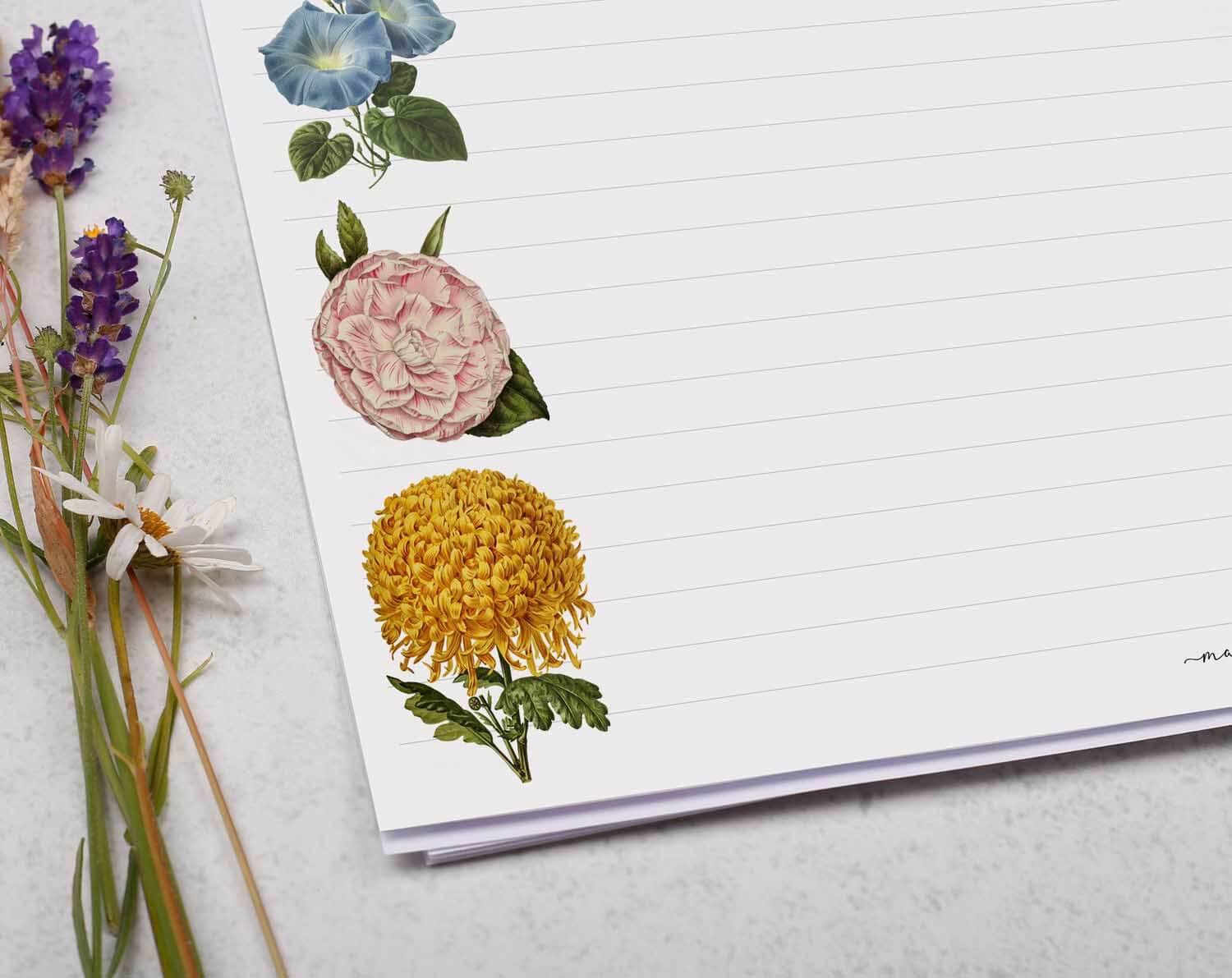 A4 Landscape Writing Paper With Vintage Florals. Stationery designed by Making Meadows