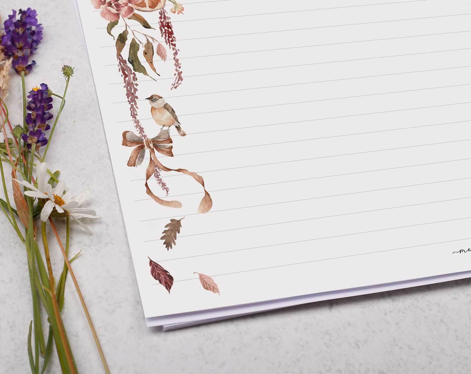 A4 Landscape Writing Paper With Winter Florals. Stationery designed by Making Meadows