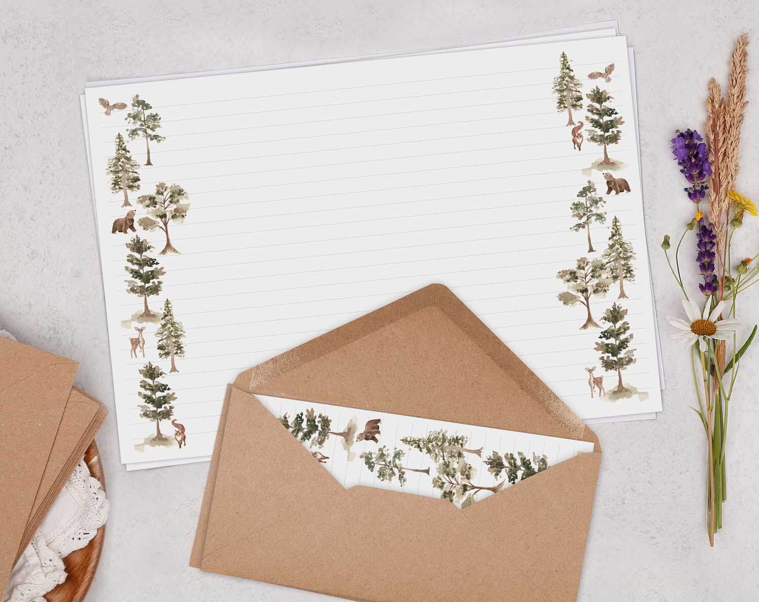 A4 Landscape Writing Paper With Woodland Wilderness. Stationery designed by Making Meadows