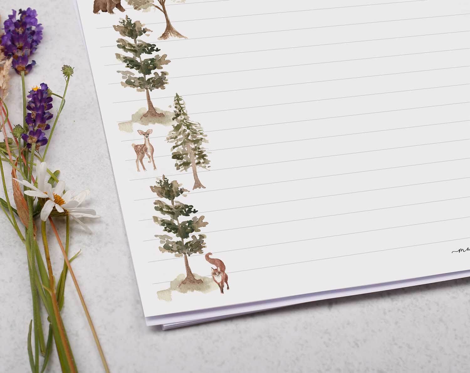 A4 Landscape Writing Paper With Woodland Wilderness. Stationery designed by Making Meadows