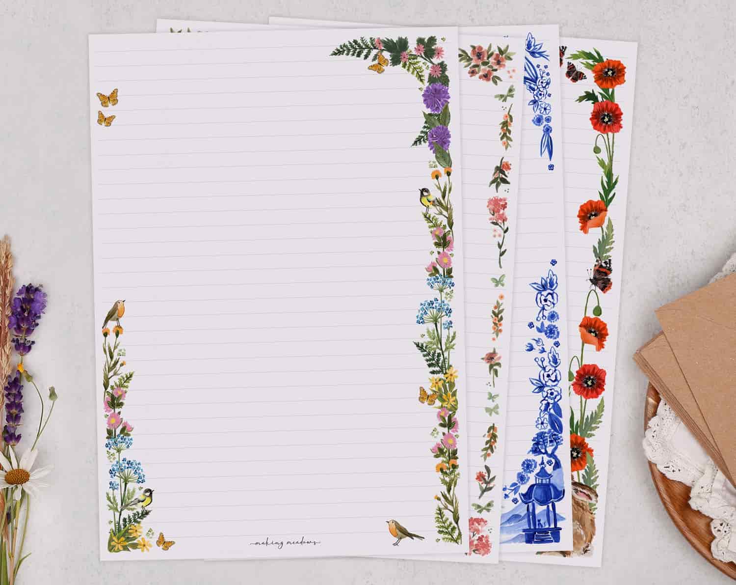 A selection of luxury A4 writing paper with different design designs on