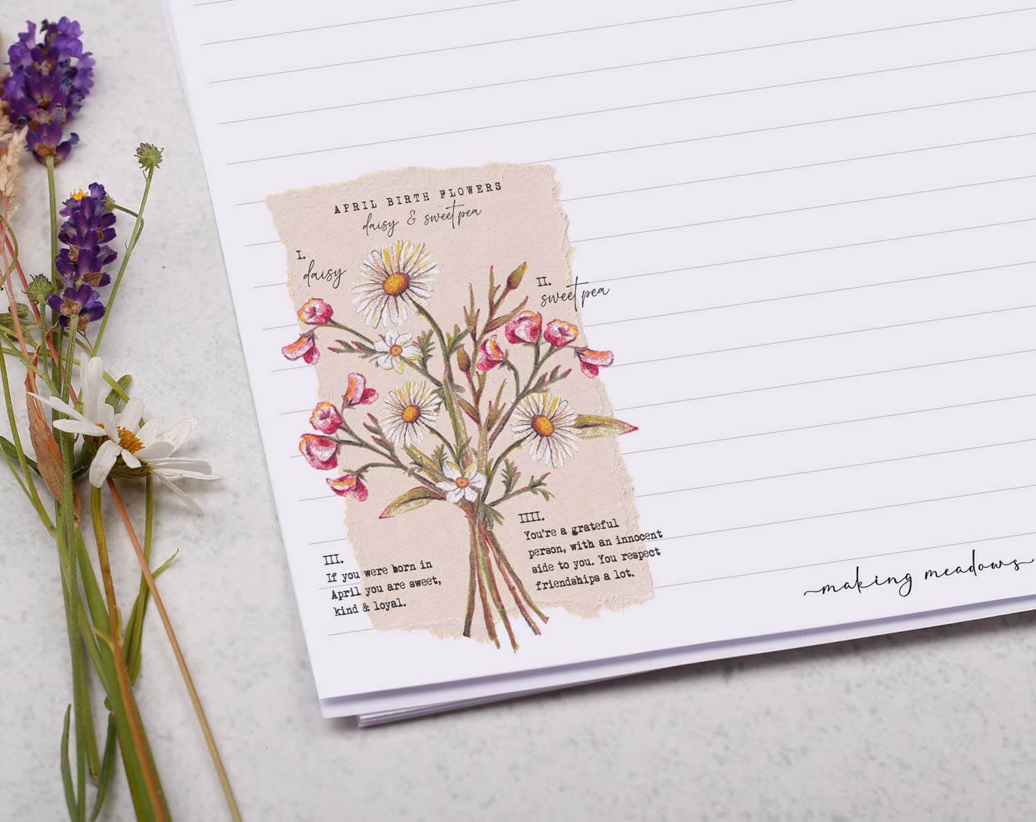 A4 Writing Paper With April Birth Flowers