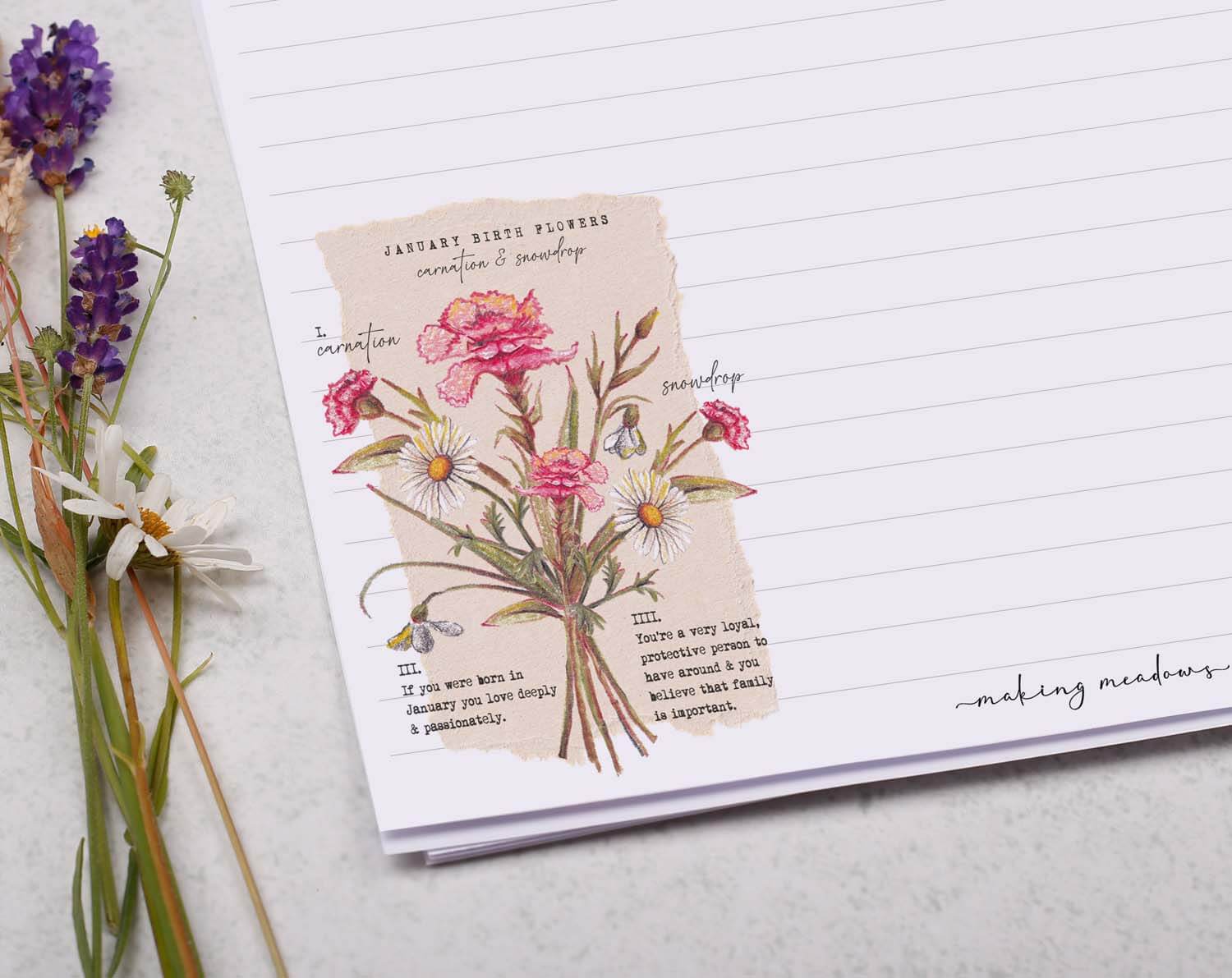 A4 Writing Paper With January Birth Flowers