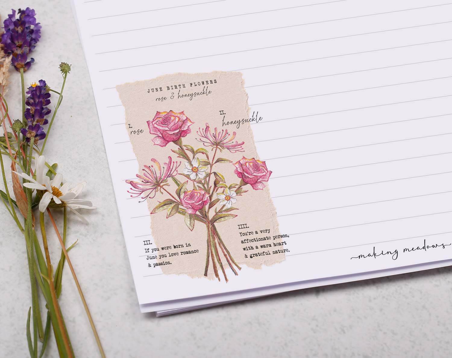 A4 Writing Paper With June Birth Flowers