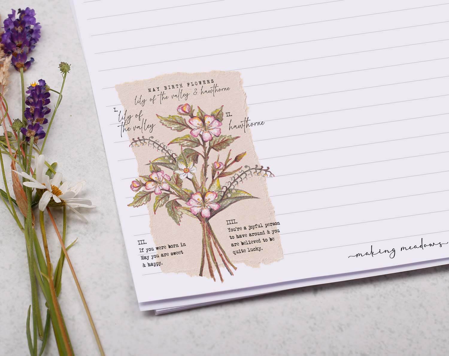 A4 Writing Paper With May Birth Flowers