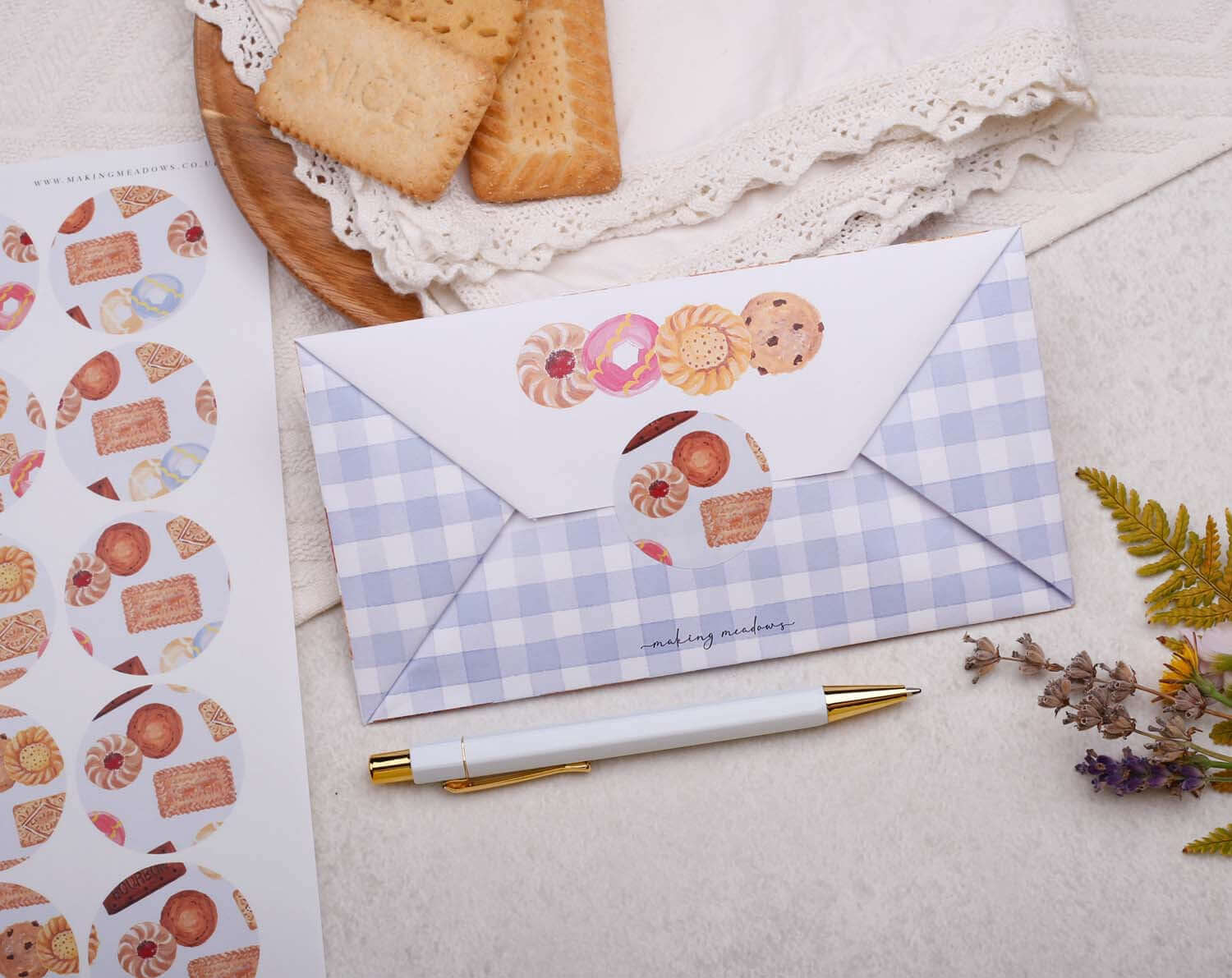 A4 origami writing paper with biscuits designed by Making Meadows