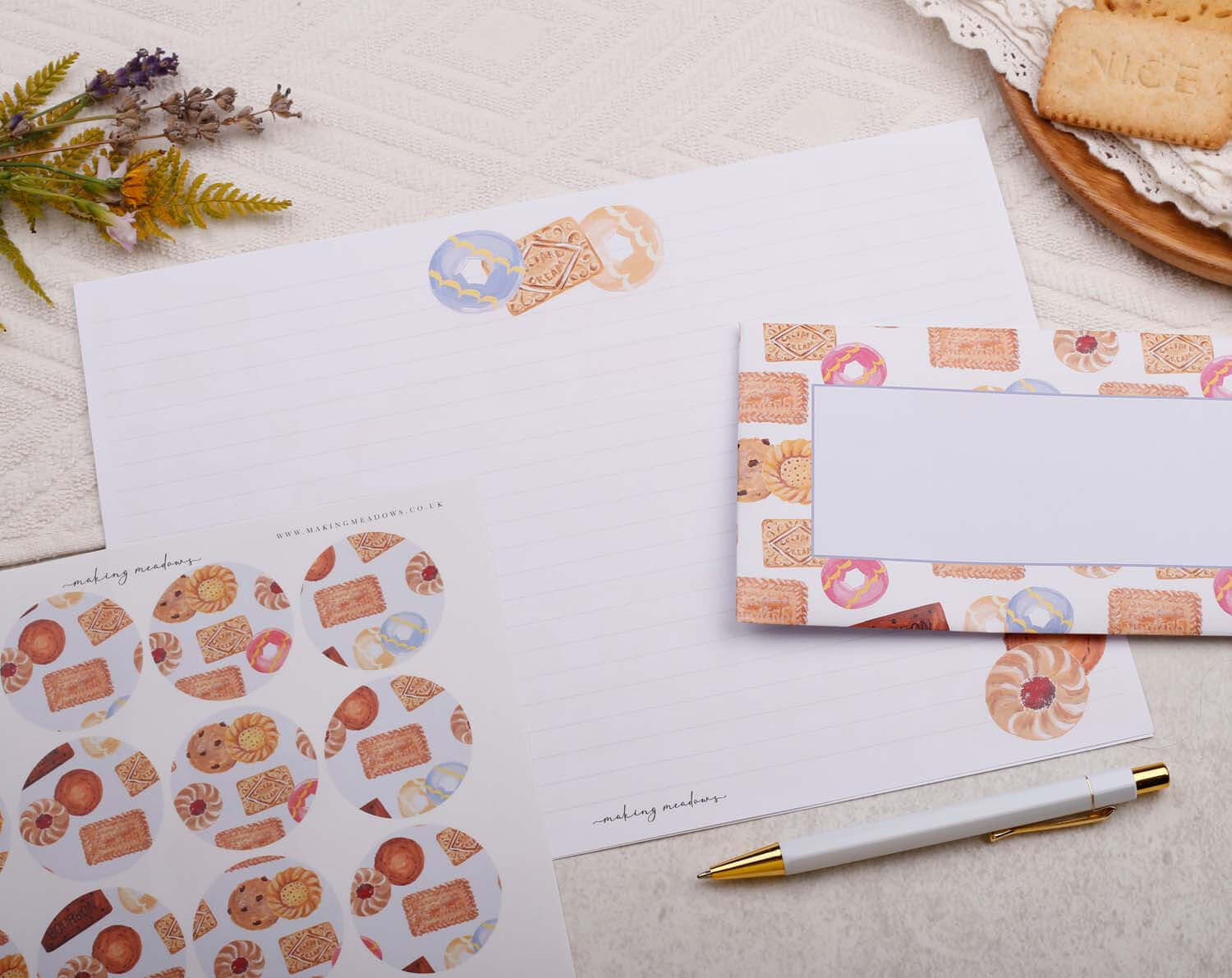 A4 origami writing paper with biscuits designed by Making Meadows