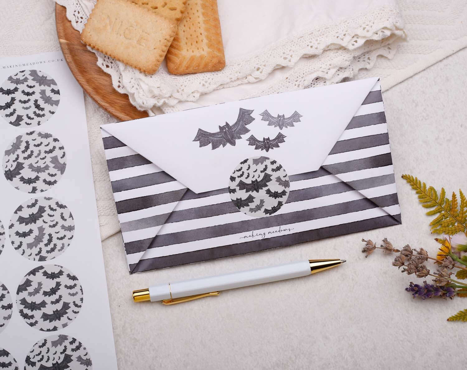 A4 origami writing paper with gothic bats designed by Making Meadows