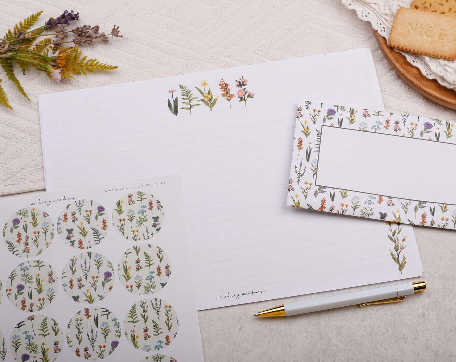 A4 origami writing paper with meadow flowers designed by Making Meadows