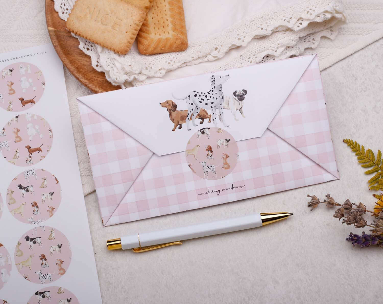 A4 origami writing paper with pink dog designed by Making Meadows