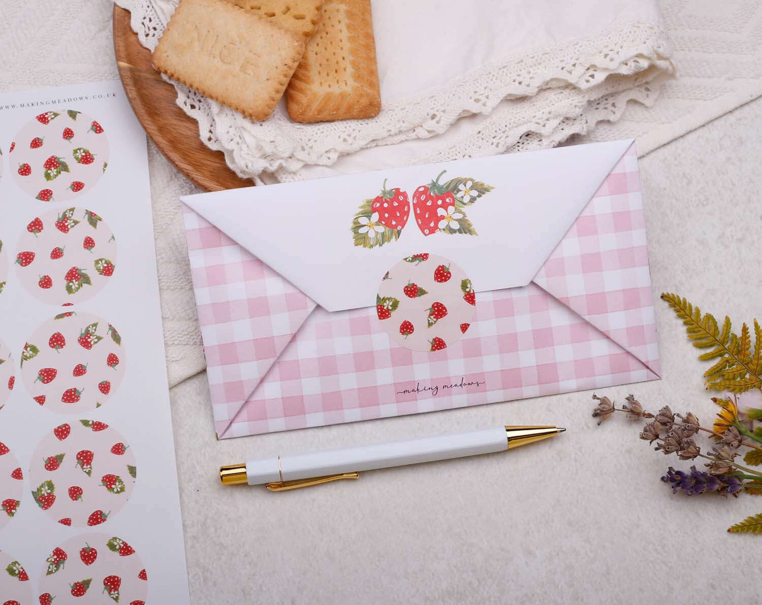 A4 origami writing paper with strawberries designed by Making Meadows