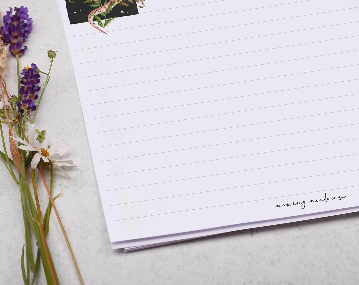 A4 writing paper with Celestial Moths & Moon. Stationery designed by Making Meadows