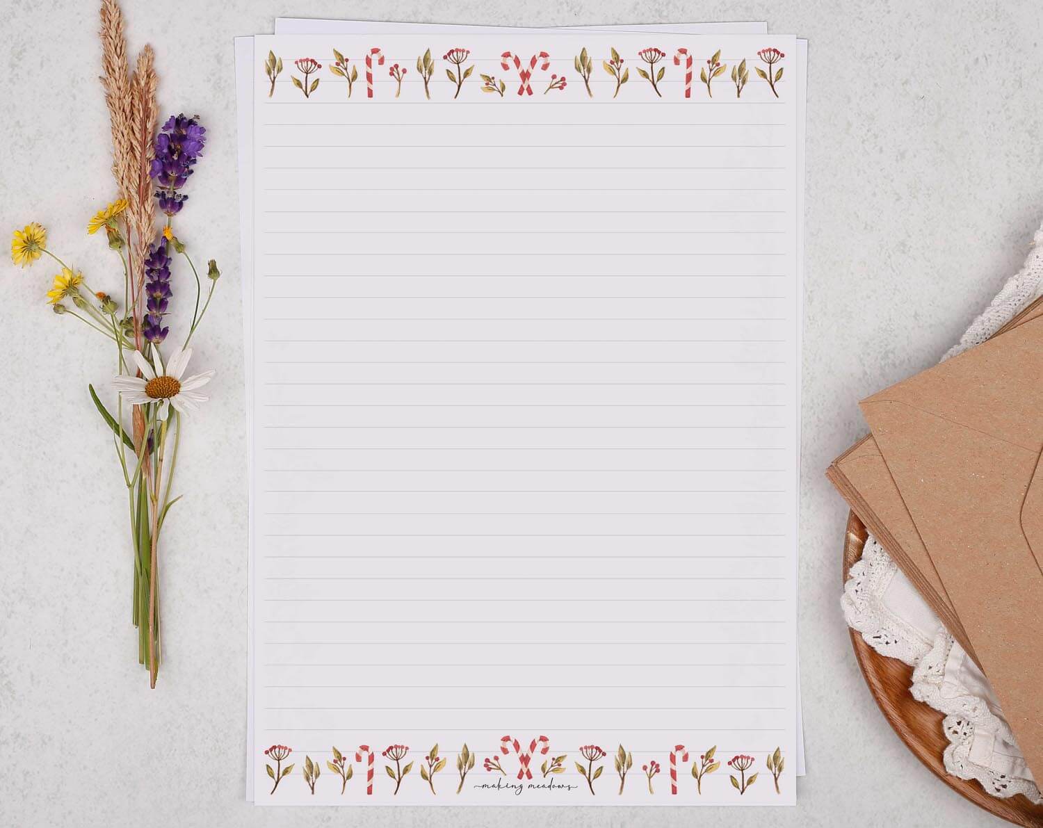 A4 writing paper with Christmas Foliage. Stationery designed by Making Meadows
