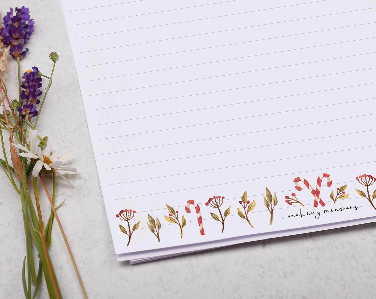 A4 writing paper with Christmas Foliage. Stationery designed by Making Meadows