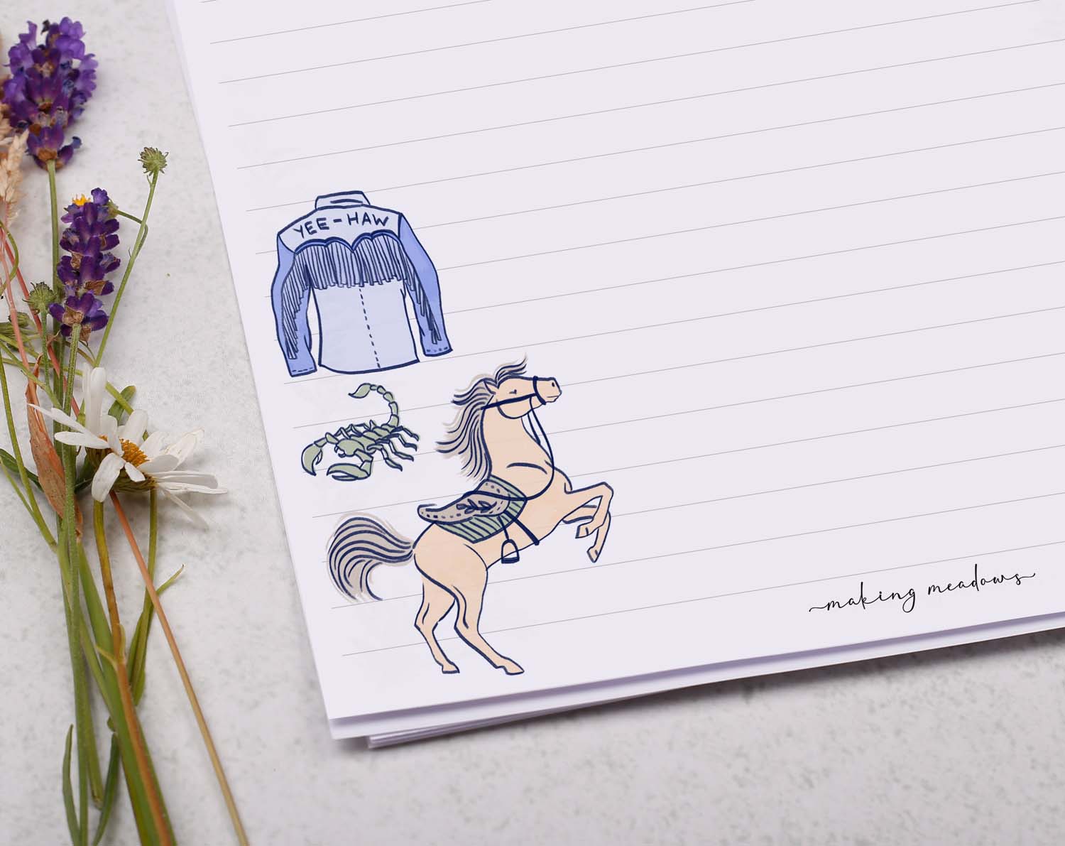 A4 writing paper with a cowboy rodeo. Stationery designed by Making Meadows