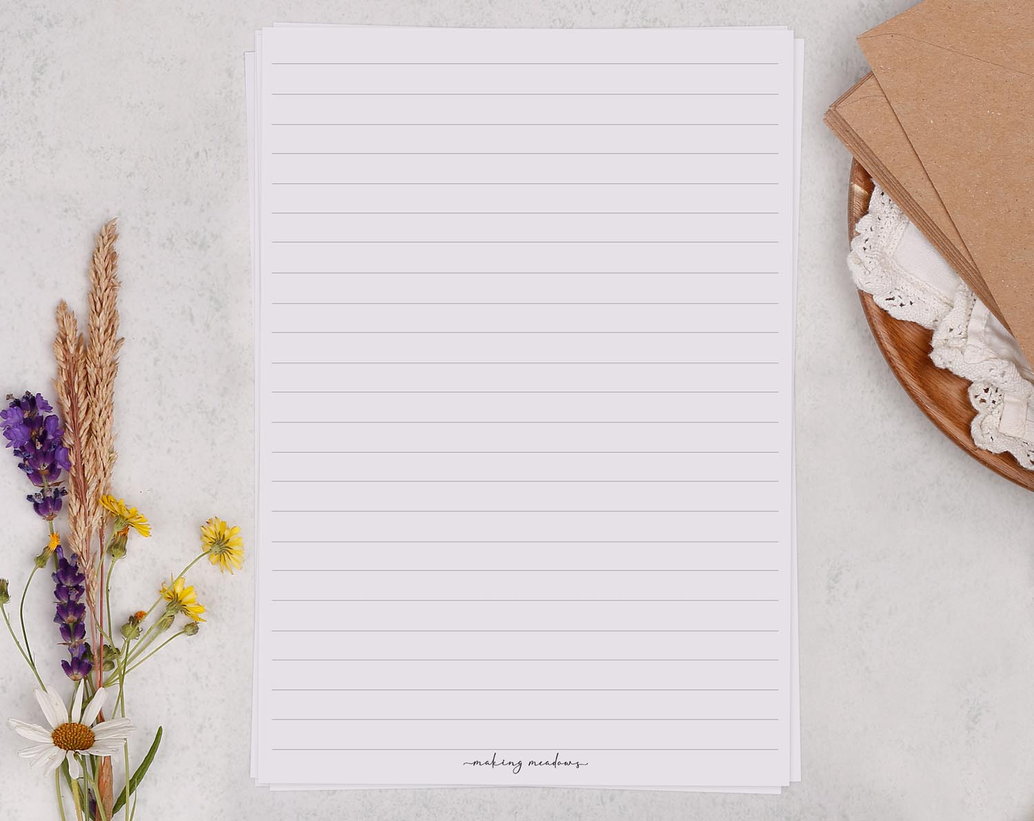 A5 continuation writing paper. Stationery designed by Making Meadows