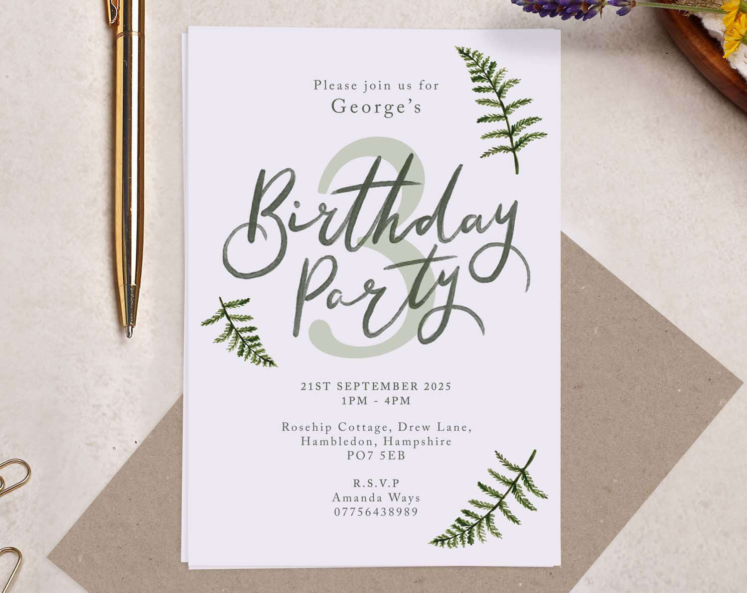 Personalised Age A6 Botanical Birthday Invitation