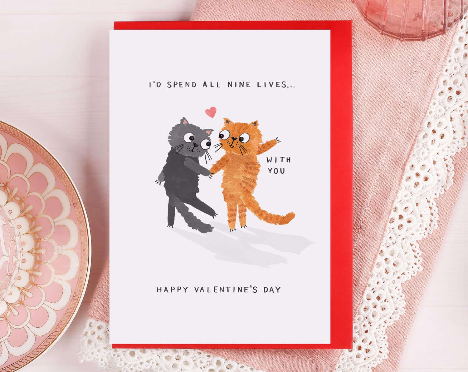 All Nine Lives, Ginger Cat Valentine Card. Greeting & Note Cards designed by Making Meadows