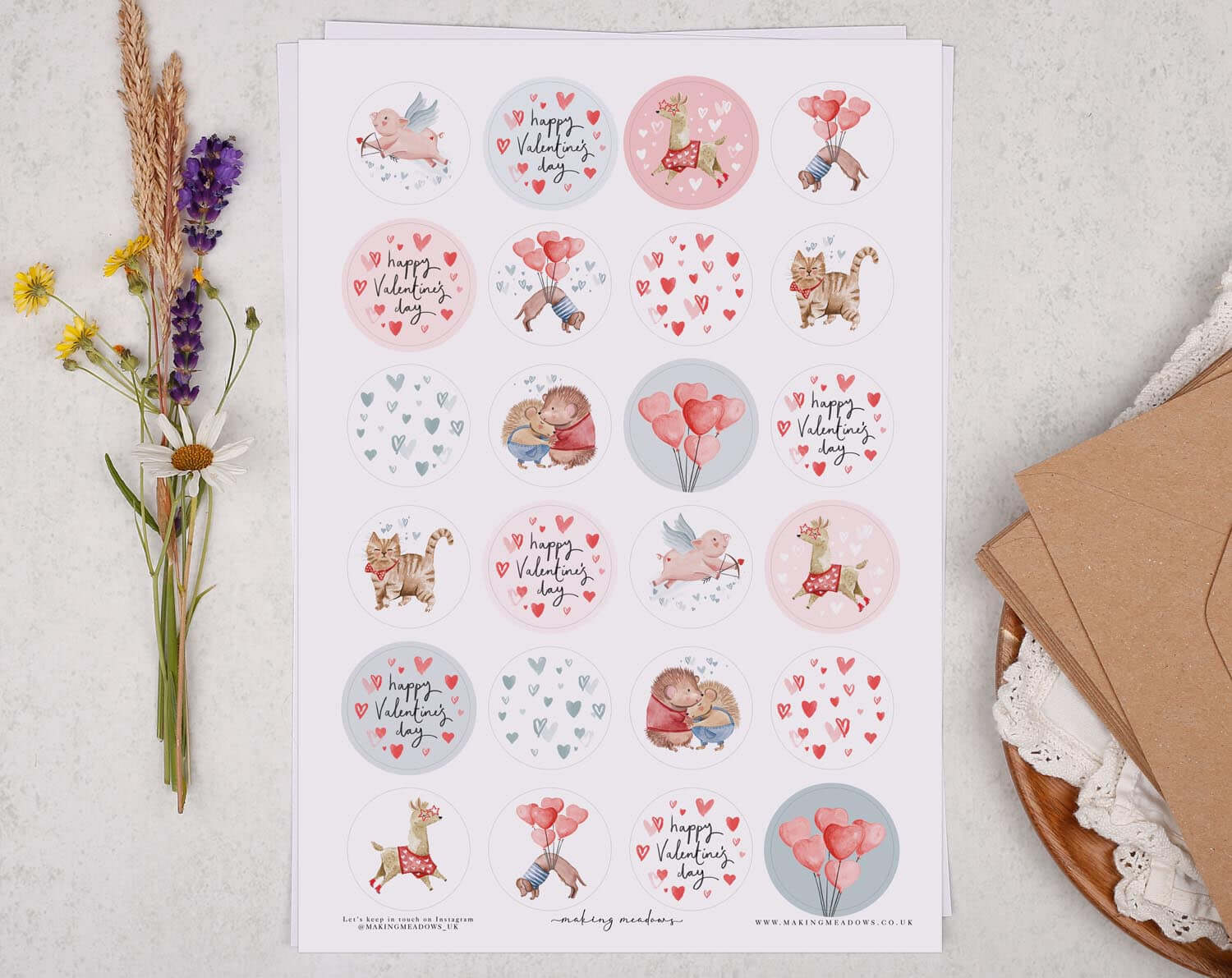 Animal Valentine Sticker Sheet. Decorative Stickers designed by Making Meadows