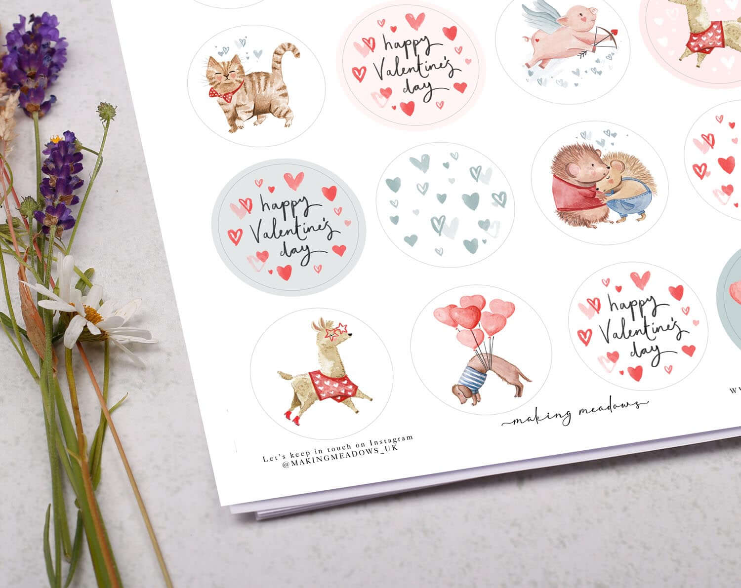Animal Valentine Sticker Sheet. Decorative Stickers designed by Making Meadows
