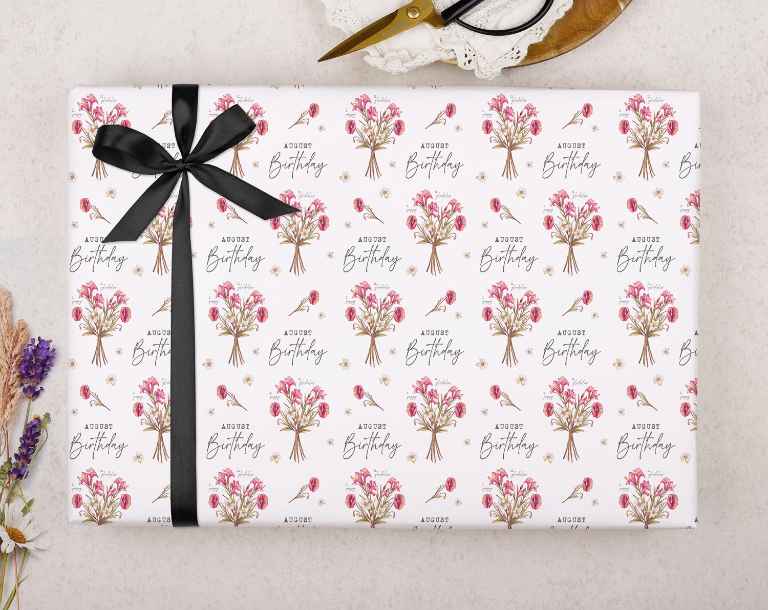 August Birthday Wrapping Paper. Wrapping Paper designed by Making Meadows