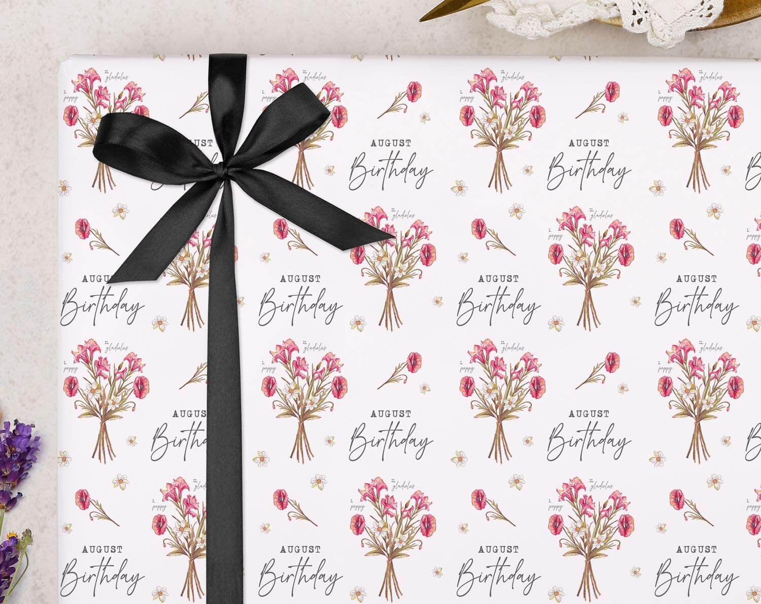 August Birthday Wrapping Paper. Wrapping Paper designed by Making Meadows