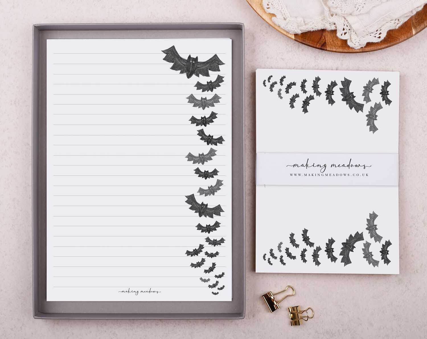 Bat A5 Writing Paper & Envelope Set. Stationery designed by Making Meadows