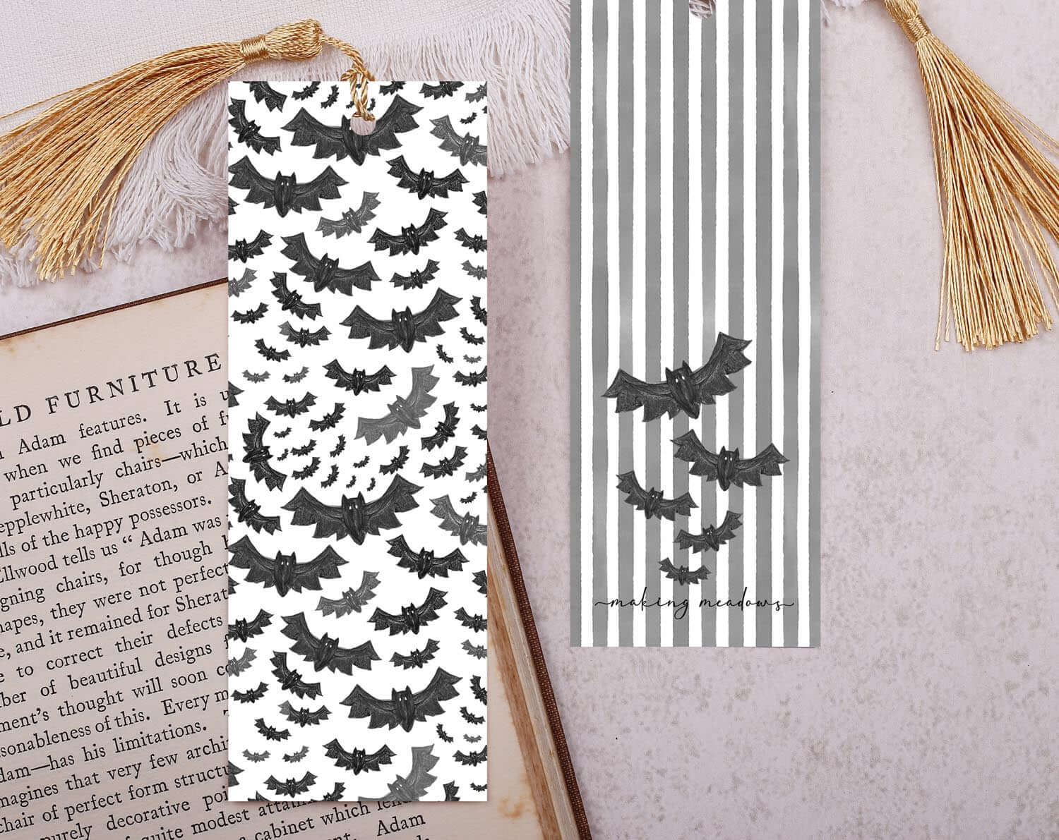 Bat Bookmark With Tassel. Bookmarks designed by Making Meadows