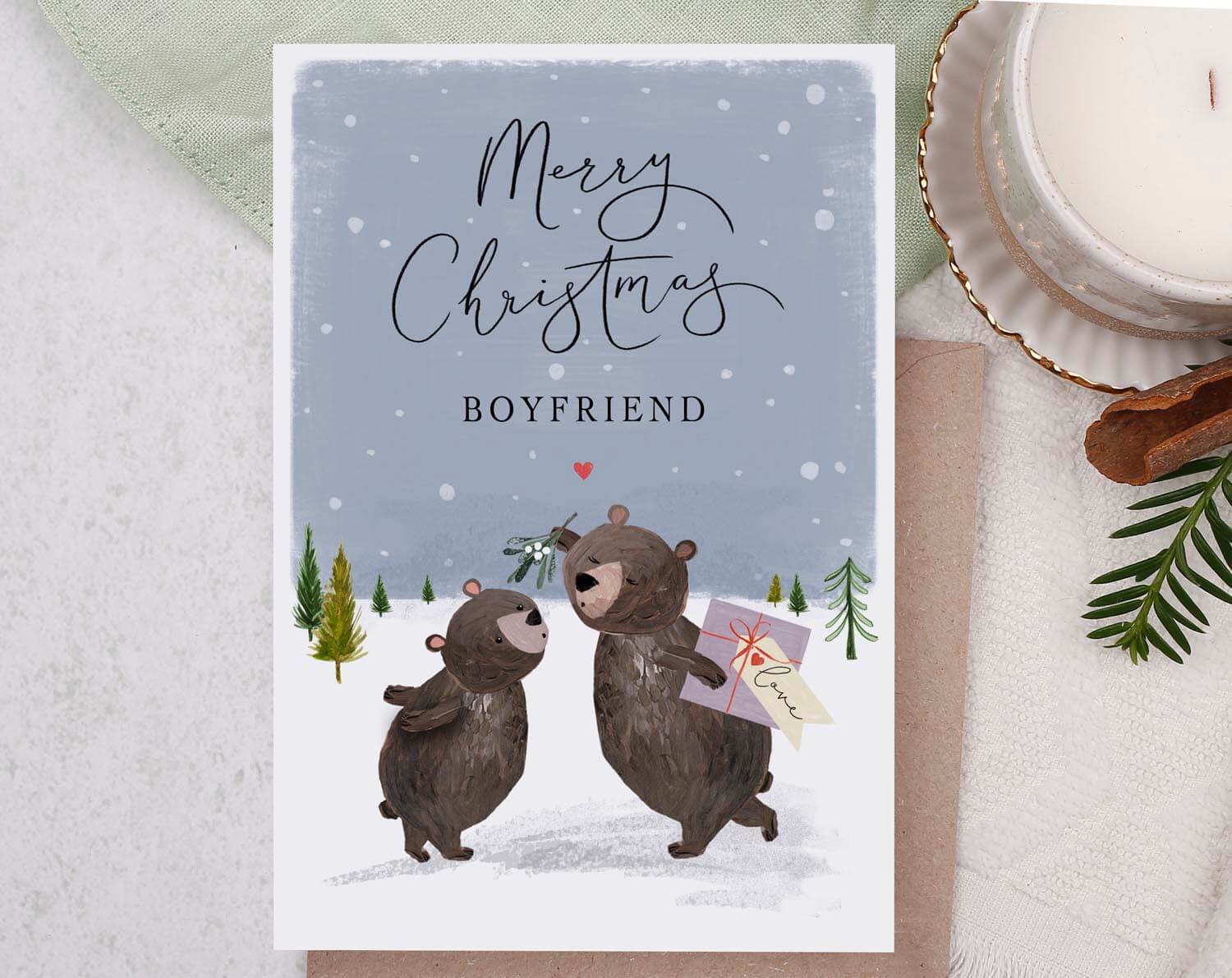 Bear Christmas Card For Boyfriend. Greeting & Note Cards designed by Making Meadows