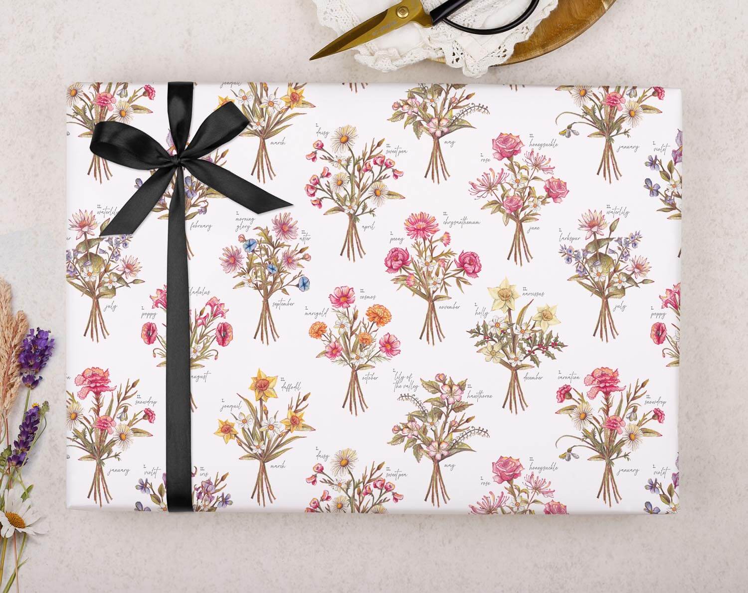 Birth Flower Wrapping Paper. Wrapping Paper designed by Making Meadows