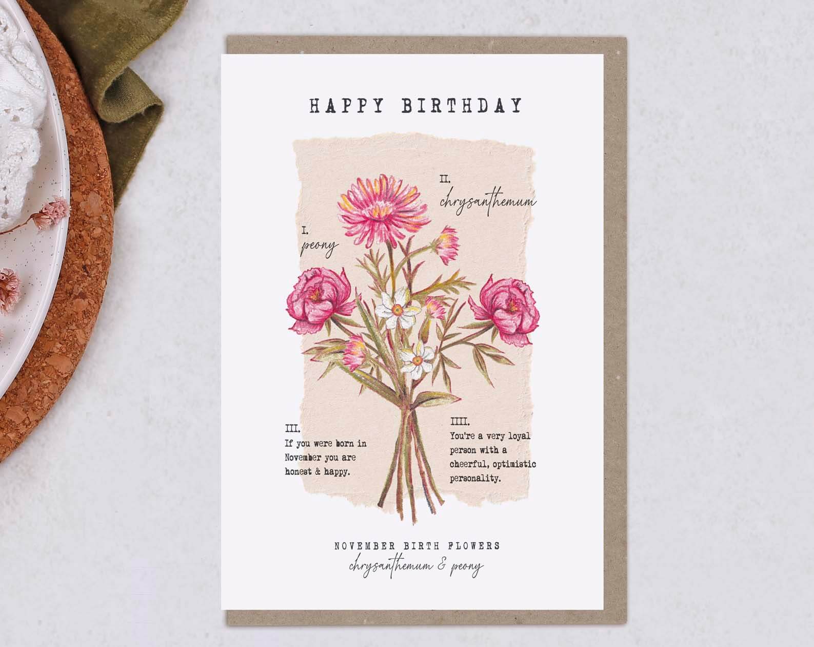 Birth Month November Birthday Card. Greeting & Note Cards designed by Making Meadows