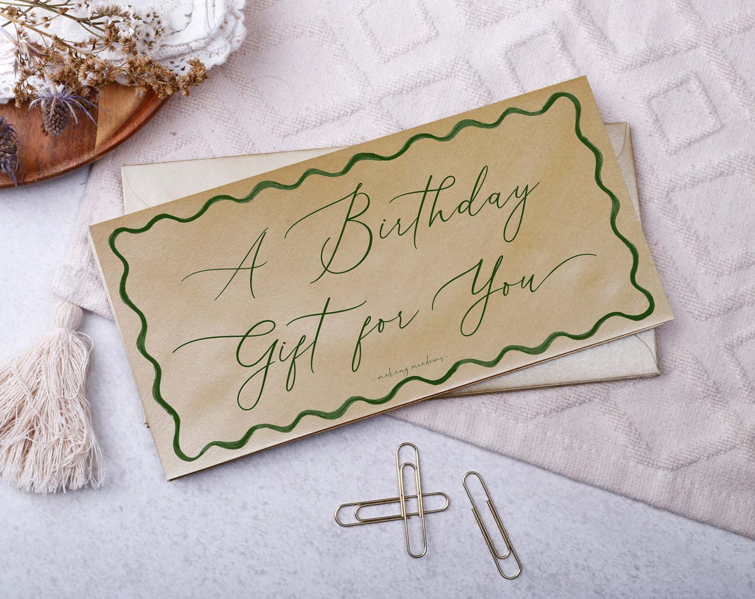 Birthday Gift Money Envelopes with green wave design and the phrase 'A Birthday Gift For You' on top.