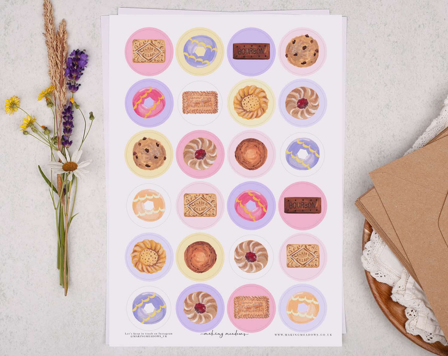 Biscuit Sticker Sheet. Decorative Stickers designed by Making Meadows