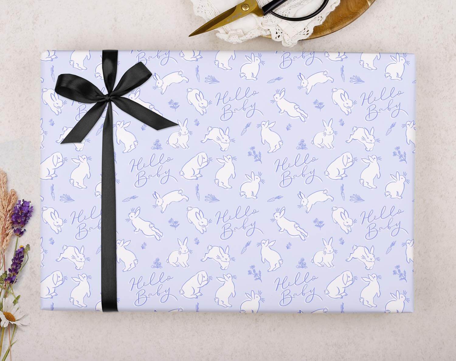 Blue Baby Shower Bunny Wrapping Paper. Wrapping Paper designed by Making Meadows