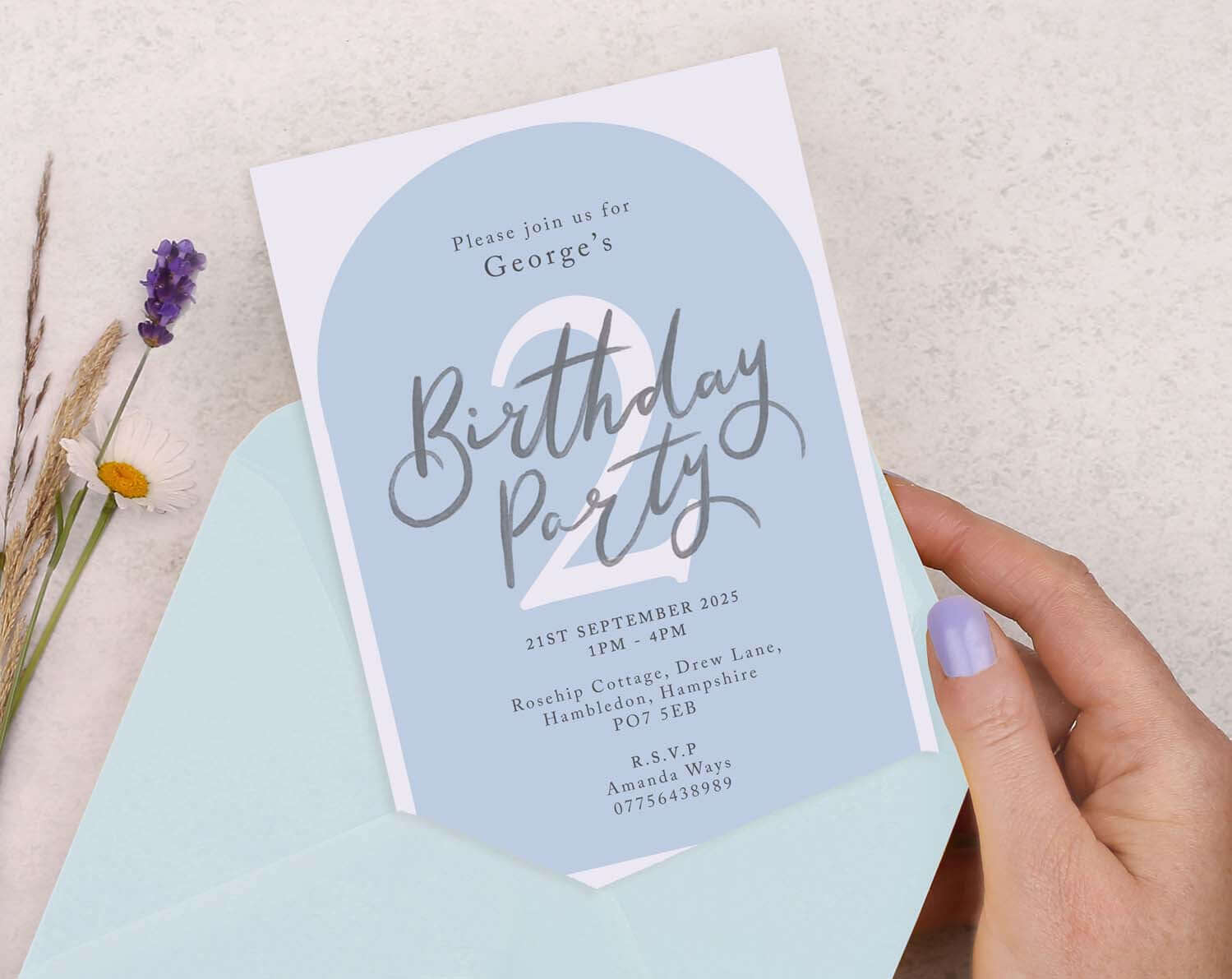 Personalised A6 Blue Birthday Invitation