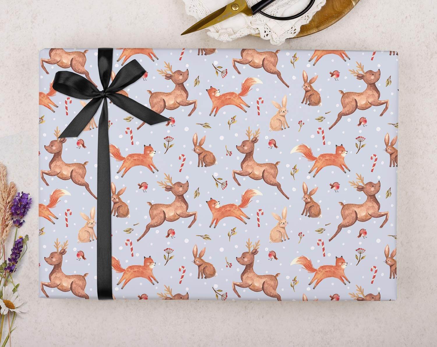 Blue Christmas Woodland Wrapping Paper. Wrapping Paper designed by Making Meadows