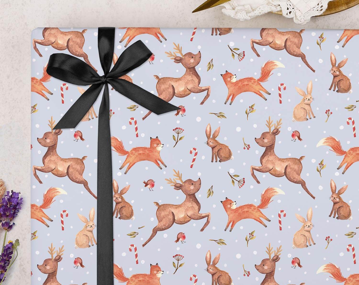 Blue Christmas Woodland Wrapping Paper. Wrapping Paper designed by Making Meadows