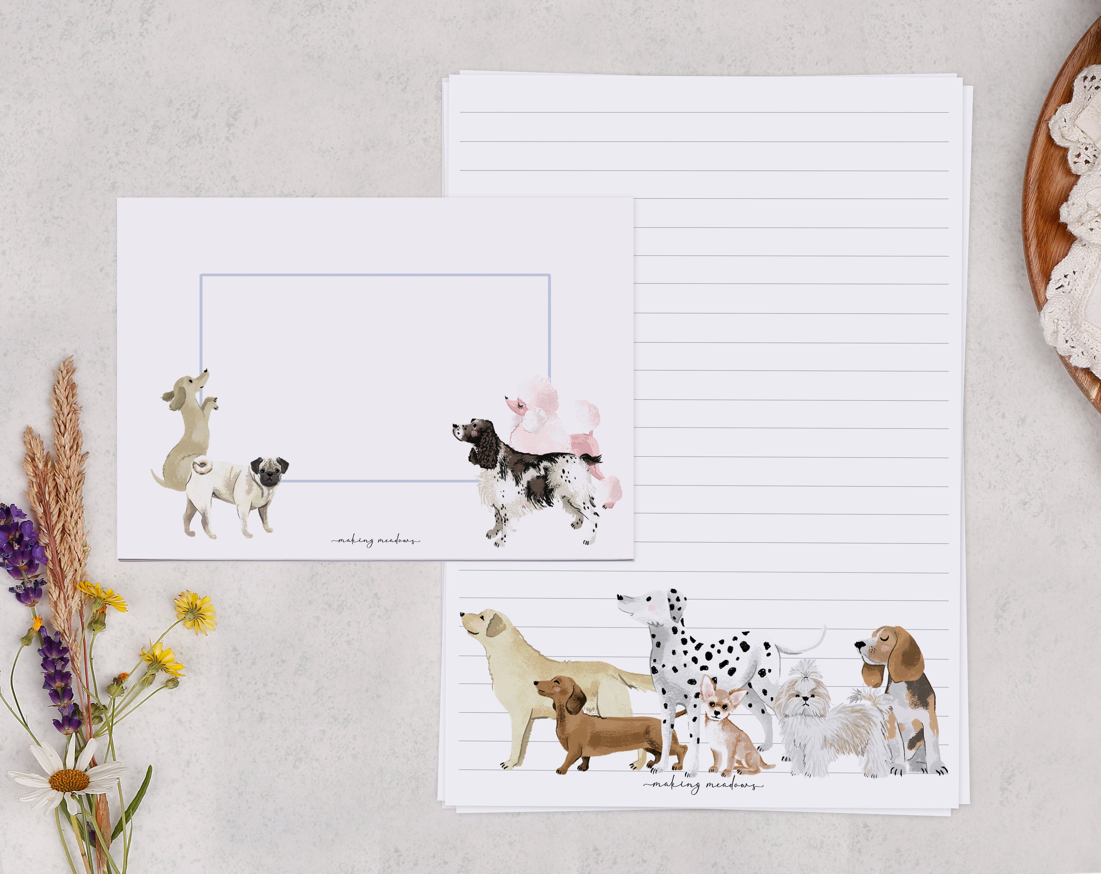 Blue Dog A5 Writing Paper & Envelope Set. Stationery designed by Making Meadows