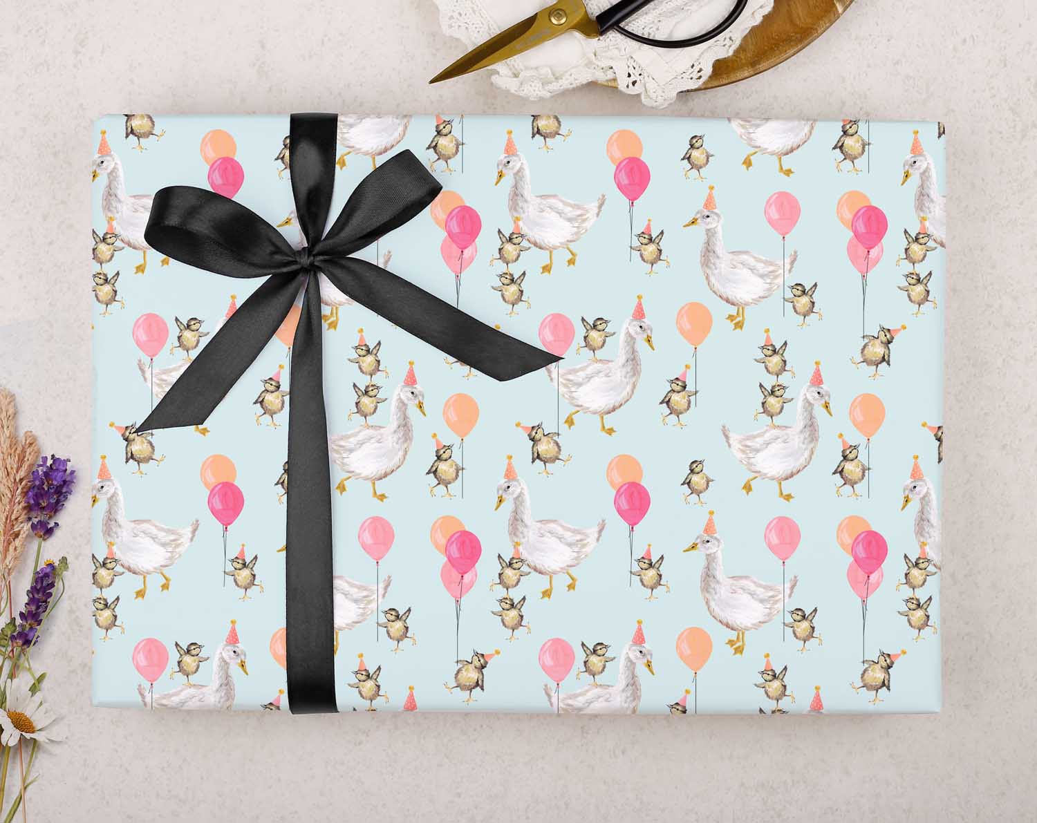 Blue Geese Celebration Wrapping Paper. Wrapping Paper designed by Making Meadows