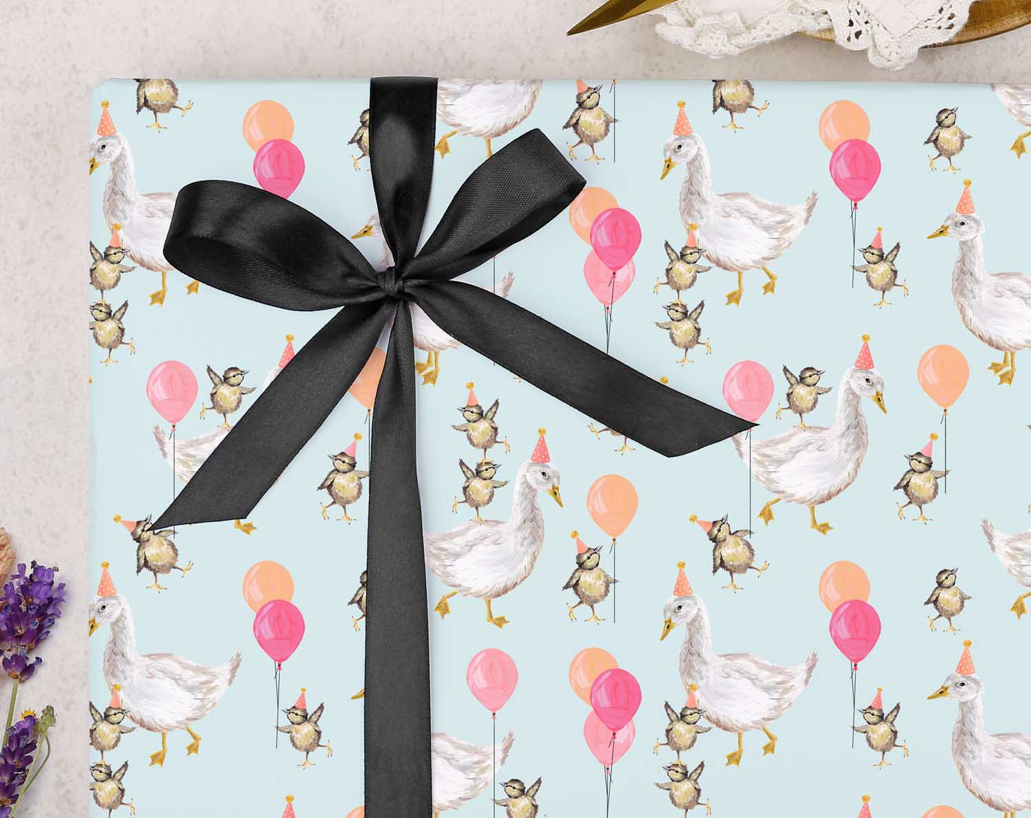 Blue Geese Celebration Wrapping Paper. Wrapping Paper designed by Making Meadows