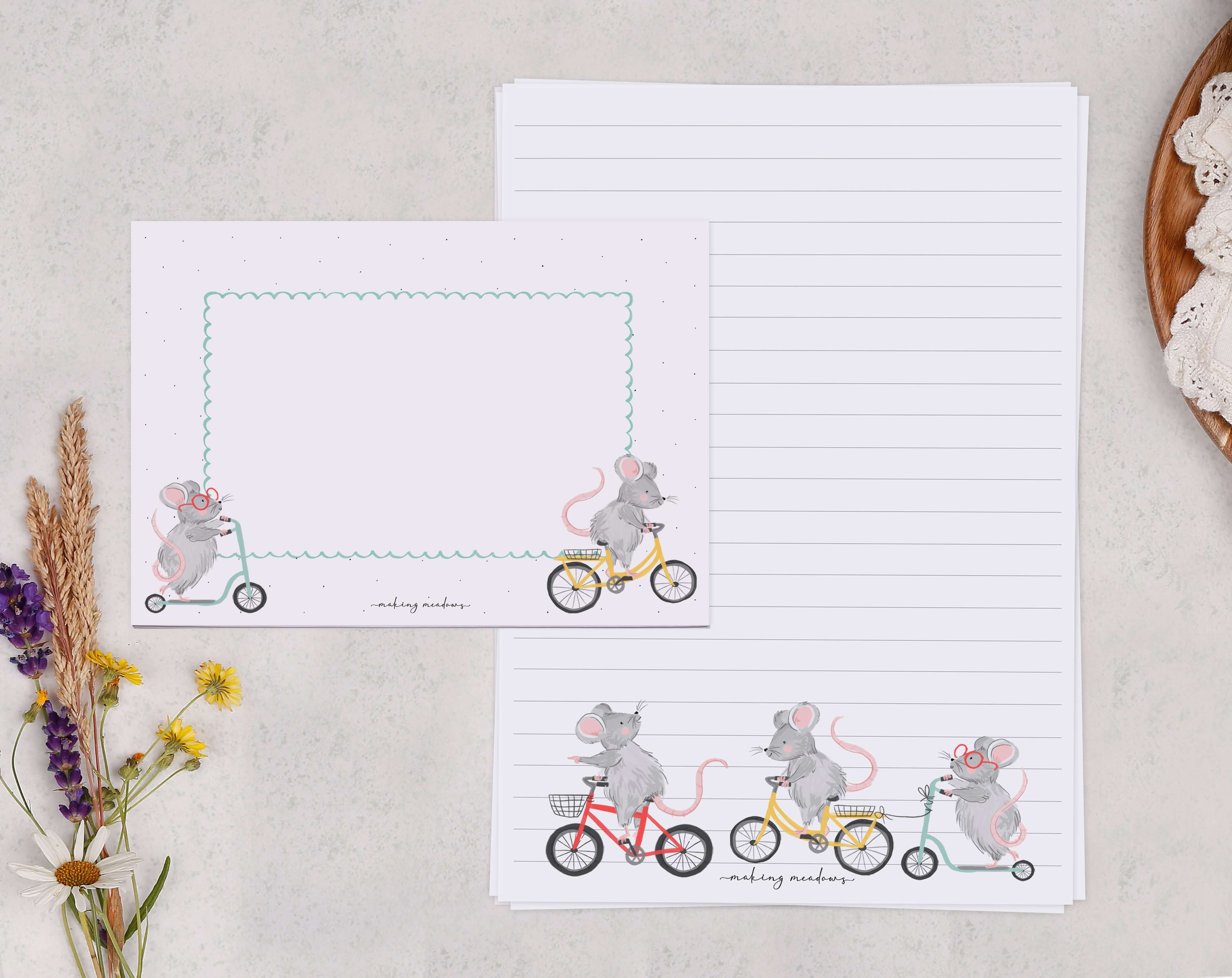 Blue Mouse A5 Writing Paper & Envelope Set. Stationery designed by Making Meadows