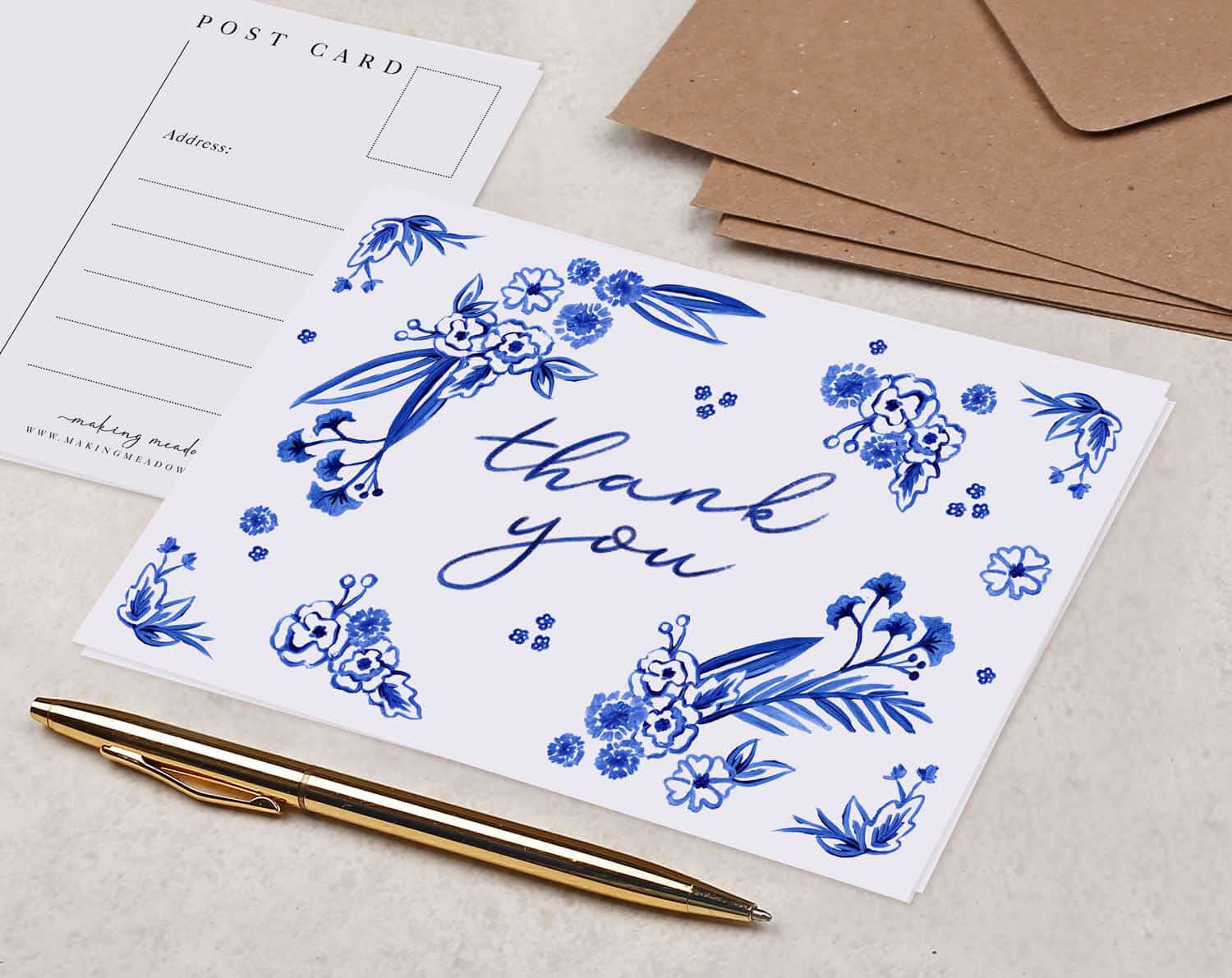 Blue Porcelain Thank You Postcard. Post Cards designed by Making Meadows